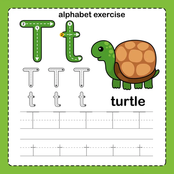 Alfabeto Letra Exercício Tartaruga Com Ilustração Vocabulário Desenho Animado Vetor —  Vetores de Stock