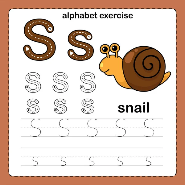 字母字母S Snail练习 附有卡通词汇表 — 图库矢量图片
