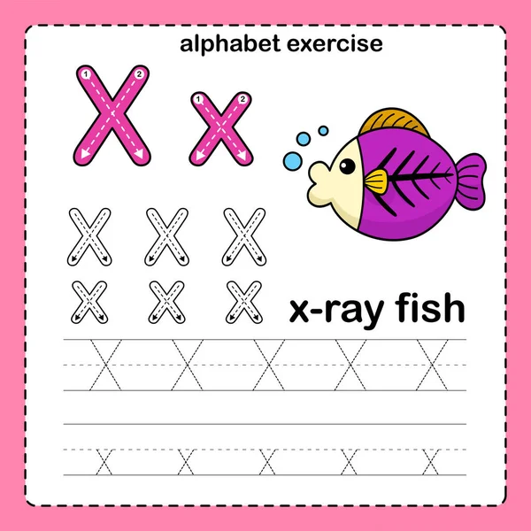 Alfabeto Lettera Esercizio Dei Pesci Raggi Con Illustrazione Del Vocabolario — Vettoriale Stock