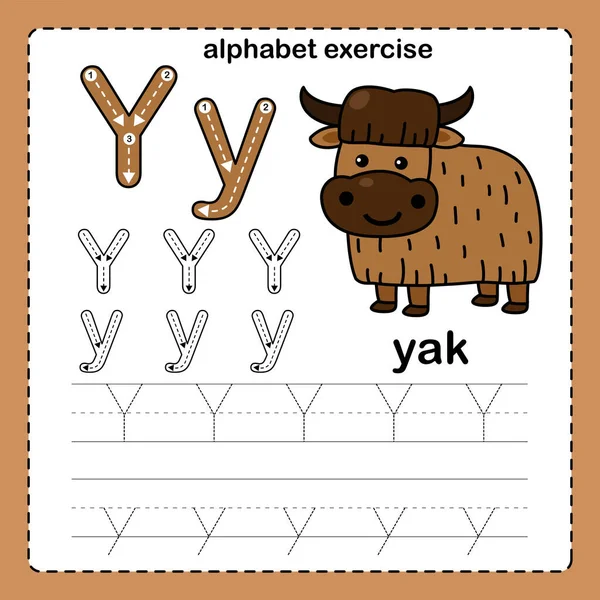 Alfabeto Letra Exercício Iaque Com Ilustração Vocabulário Desenhos Animados Vetor — Vetor de Stock