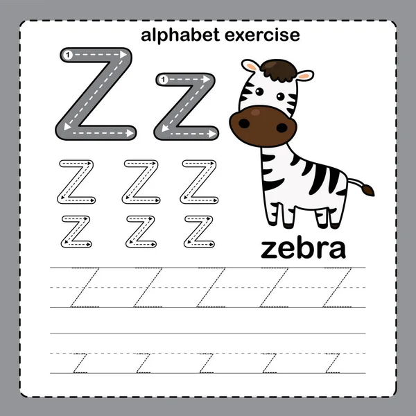 Alfabetet Letter Zebra Övning Med Tecknad Ordförråd Illustration Vektor — Stock vektor