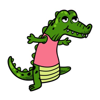 El çizimi timsah karakteri çizimi, vektör