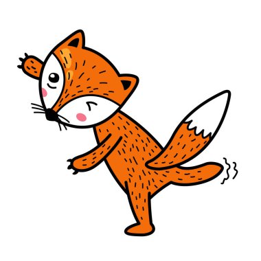El çizimi tilki karakteri illüstrasyonu, vektör