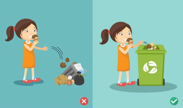 Werfen Sie Keinen Müll Auf Den Fußboden Falsche Und Richtige — Stockvektor