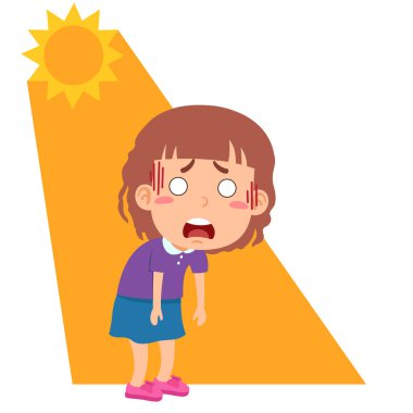 Sıcak çarpması çocuk kız vektör çizimi