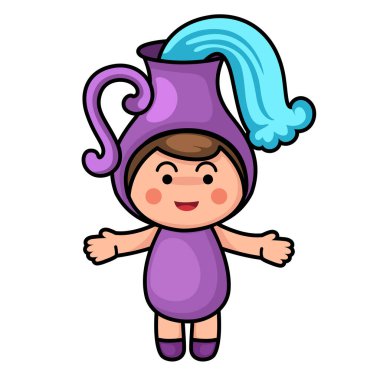 Kova, çocukların zodyak vektör çizimini imzalar.