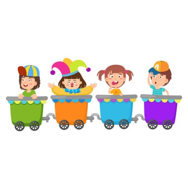 Trenle seyahat eğitim vektörüne binen öğrencilerin resmi