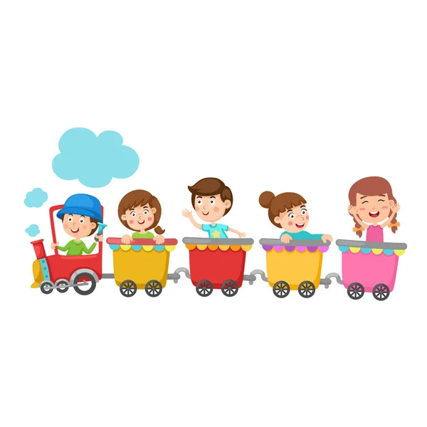 鉄道輸送教育ベクトルに乗る学校の子供のイラスト — ストックベクタ