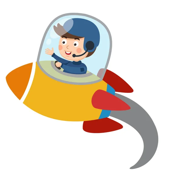 Personajes Dibujos Animados Astronauta Montar Cohete — Vector de stock