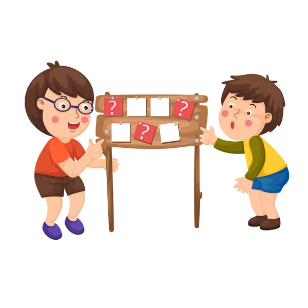 Παιδιά Παίζουν Εκπαιδευτικό Παιχνίδι Την Τοποθέτηση Κενό Χαρτί Διανυσματικό Χαρακτήρα — Διανυσματικό Αρχείο