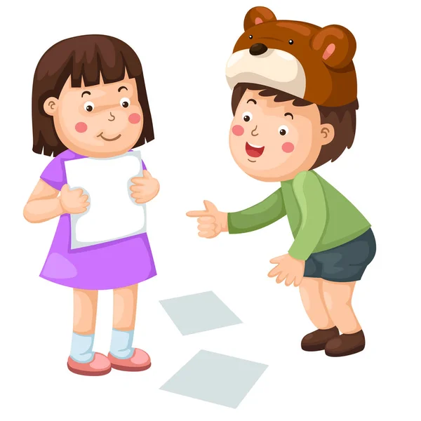 Kinder Spielen Pädagogisches Spiel Indem Sie Leere Papier Vektor Zeichen — Stockvektor
