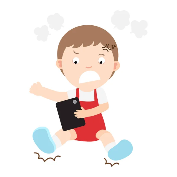 Irritado Little Boy Vector Desenhos Animados Personagem Ilustração — Vetor de Stock