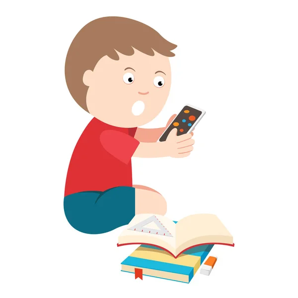 Μικρό Αγόρι Εθιστεί Στη Χρήση Διάνυσμα Εικονογράφηση Smartphone — Διανυσματικό Αρχείο