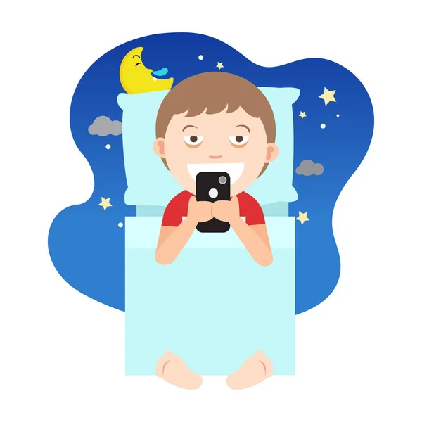 Little Boy Get Addicted Use Smartphone Illustration Vector — Stock Vector
