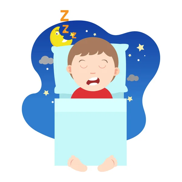 Μικρό Αγόρι Κοιμάται Στο Κρεβάτι Διανυσματικό Εικονογράφηση Δωμάτιο — Διανυσματικό Αρχείο