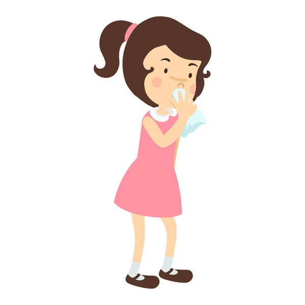 Girl Sneezing Sick Influenza Cartoon Illustration Vector — Stockvector