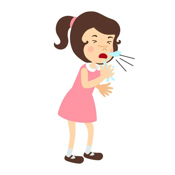 Menina Espirros Doente Influenza Desenho Animado Ilustração Vetor —  Vetores de Stock