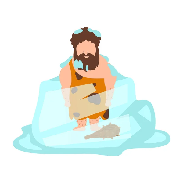 Caveman Frozen Ice Illustration Vector — Stock Vector