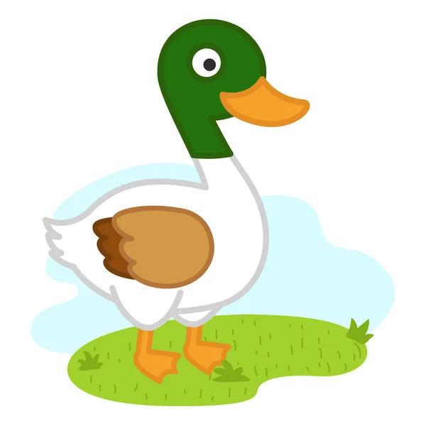 Cute Cartoon Duck Character White Background Illustration — Stock Vector