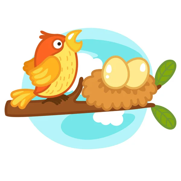 Cute Cartoon Bird Character White Background Illustration — Stock Vector