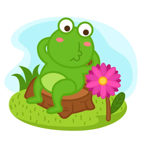 Cute Cartoon Frog Character White Background Illustration — Stock Vector