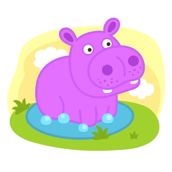 Cute Cartoon Hippo Character White Background Illustration — Stock Vector