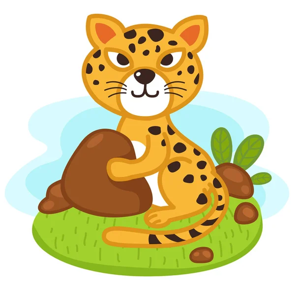 Cute Cartoon Jaguar Character White Background Illustration — Stock Vector