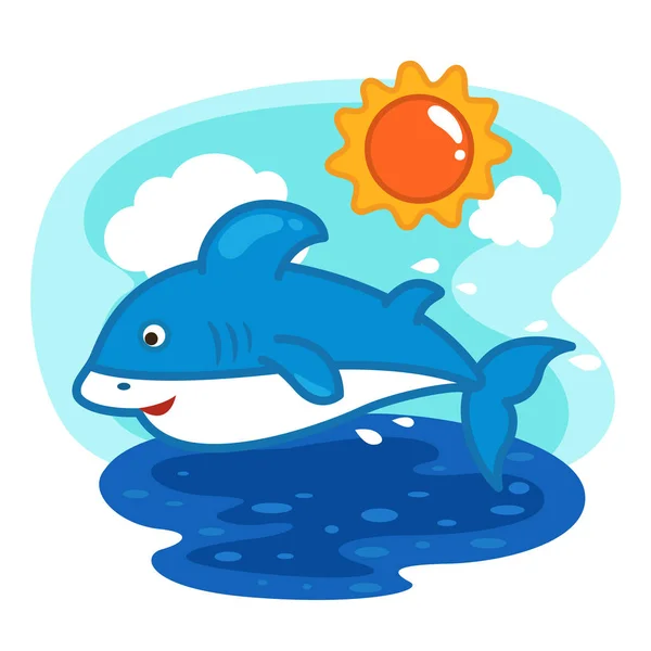 Bonito Desenho Animado Tubarão Personagem Fundo Branco Ilustração — Vetor de Stock