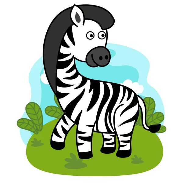 Beyaz Arkaplan Çiziminde Sevimli Zebra Karakteri — Stok Vektör