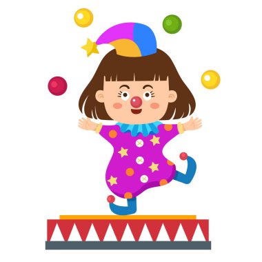 Beyaz arkaplanda sirk çocuğu karakter çizim vektörü