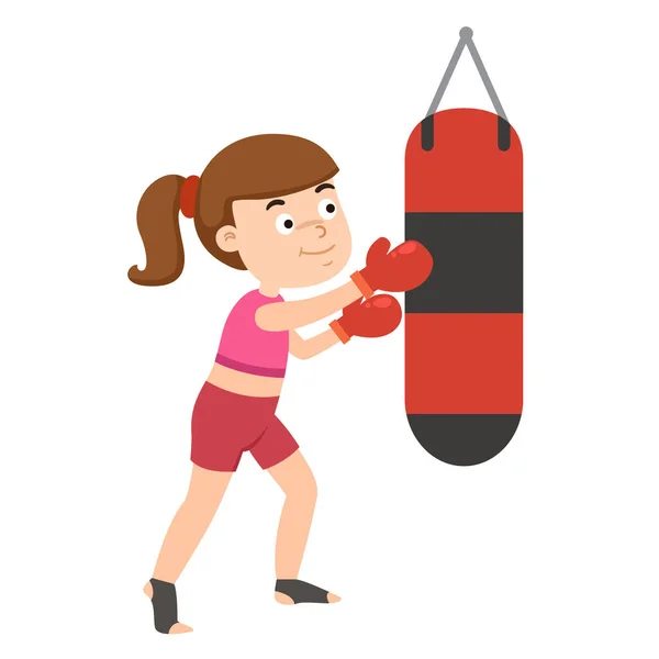 Chica Haciendo Boxeo Con Saco Boxeo Ejercicio — Archivo Imágenes Vectoriales