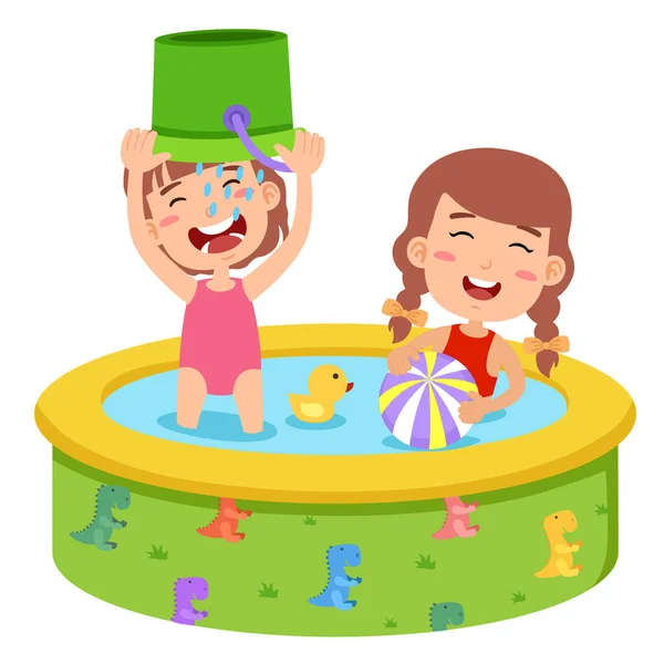 Kinder Spielen Aufblasbaren Pool — Stockvektor