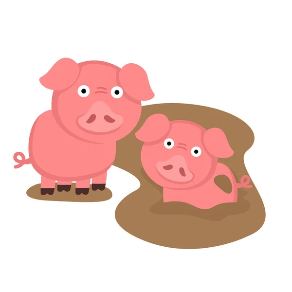 Niedliche Zeichentrickfigur Schwein Auf Weißem Hintergrund Illustration — Stockvektor