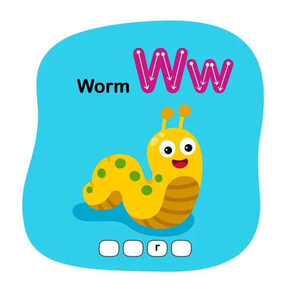 Ilustración Letra Aislada Del Alfabeto Animal Worm — Archivo Imágenes Vectoriales