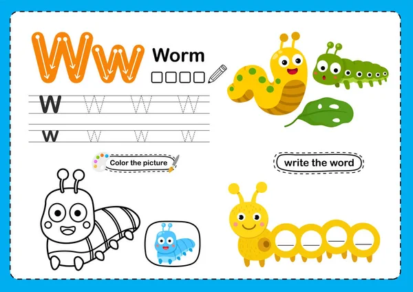 Ilustração Isolado Animal Alphabet Letter Worm — Vetor de Stock