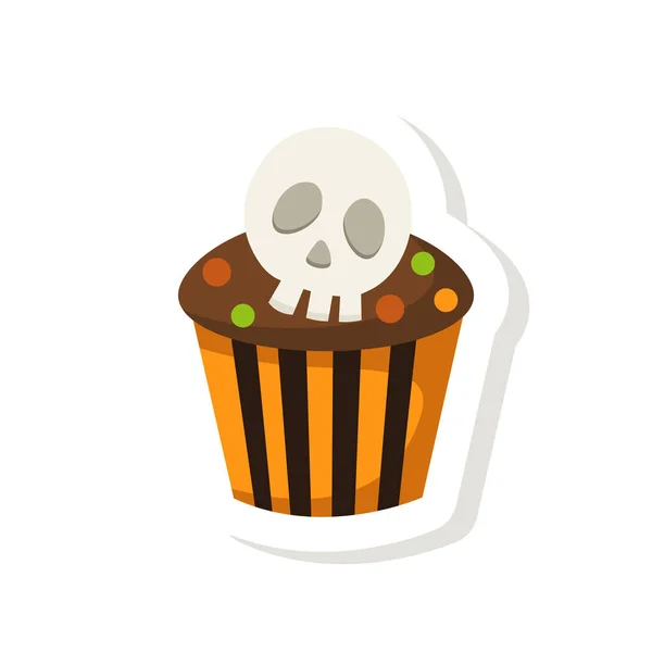 Illustration Halloween Cupcake Icône Autocollant — Image vectorielle