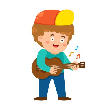 Gitar karakteri çizimi yapan çocuk