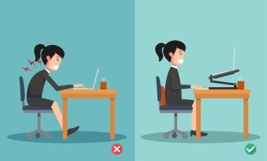 Ergonomik - Kadınlar bilgisayar kullanırken doğru ve yanlış oturma duruşu