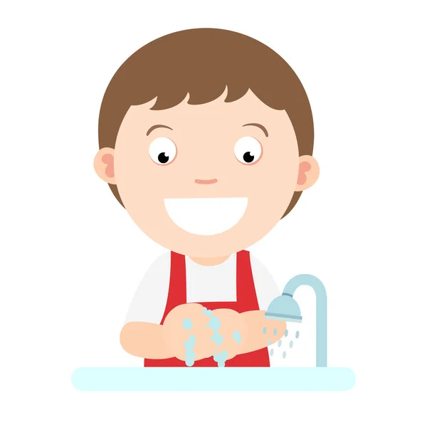 Kid Boy Washing Hand Vector Illustration — Stock Vector
