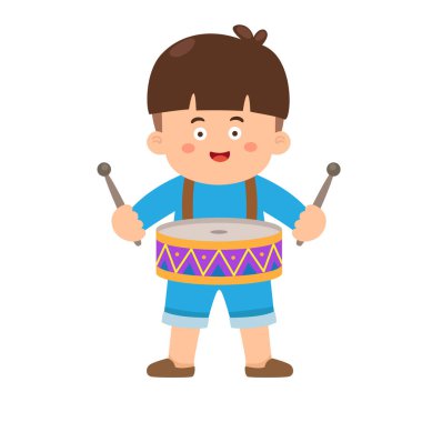 Davul vektörü illüstrasyonu oynayan çocuk.