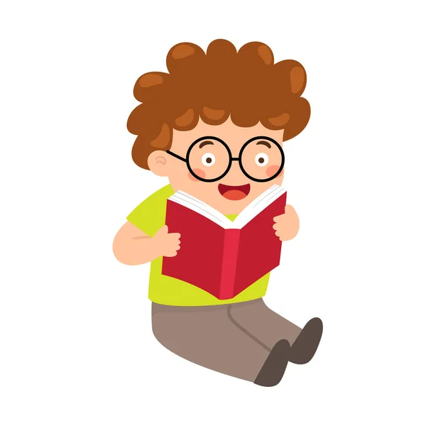 Chlapec Čte Ilustrační Vektor Knihy — Stockový vektor