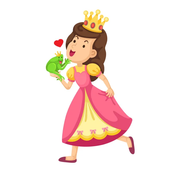 Illustration Princess Kissing Big Frog — Stock Vector