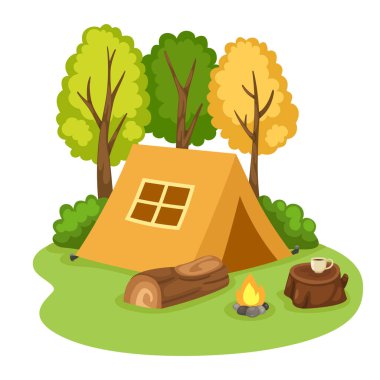 Ormanda çadırlı izole bir kamp resmi.