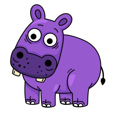 El çizimi hipopotam karakteri çizimi, vektör