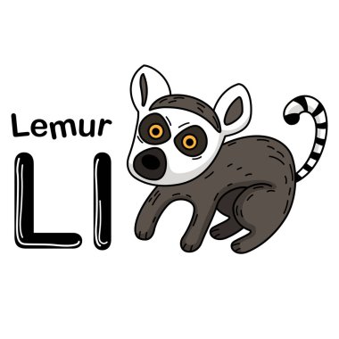 İllüstrasyon Yalnızlaştırılmış Hayvan Alfabesi Harfi L-Lemur