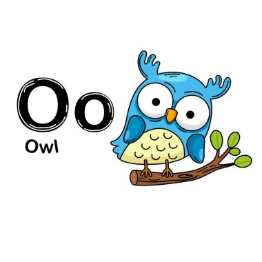 İllüstrasyon Ayrı Hayvanlar Alfabesi O-Baykuş Harfi