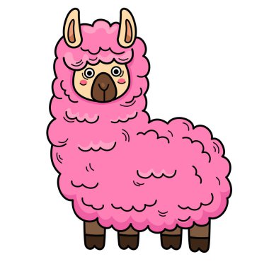 El çizimi alpaka karakter illüstrasyonu, vektör