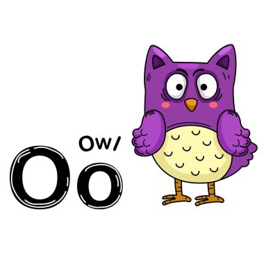 İllüstrasyon Ayrı Hayvanlar Alfabesi O-Baykuş Harfi