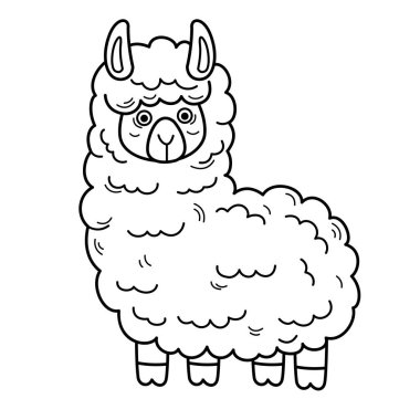 El çizimi alpaka karakter illüstrasyonu, vektör