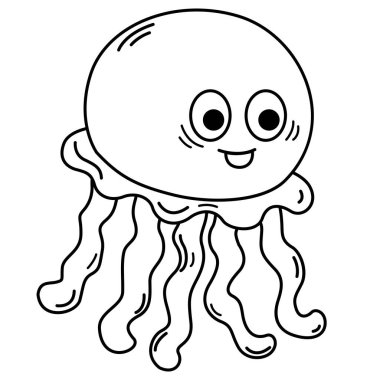 El çizimi denizanası karakteri çizimi, vektör